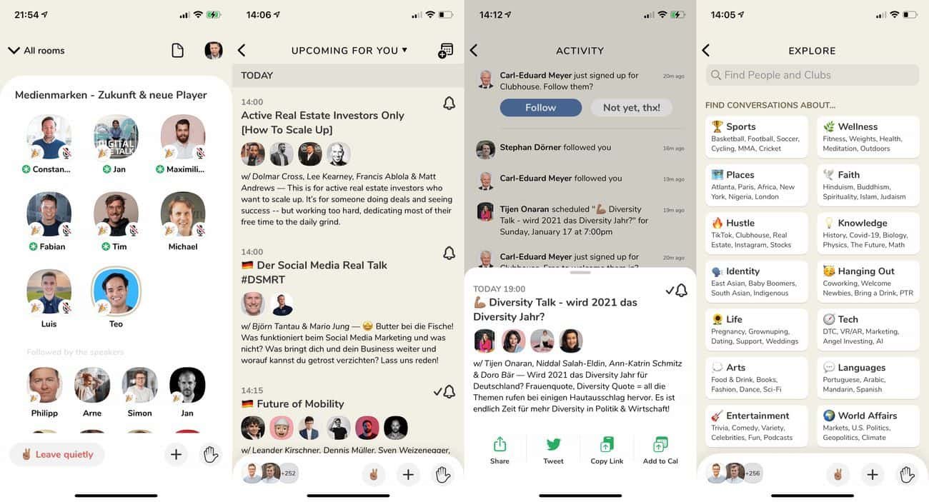 Clubhouse screenshots
